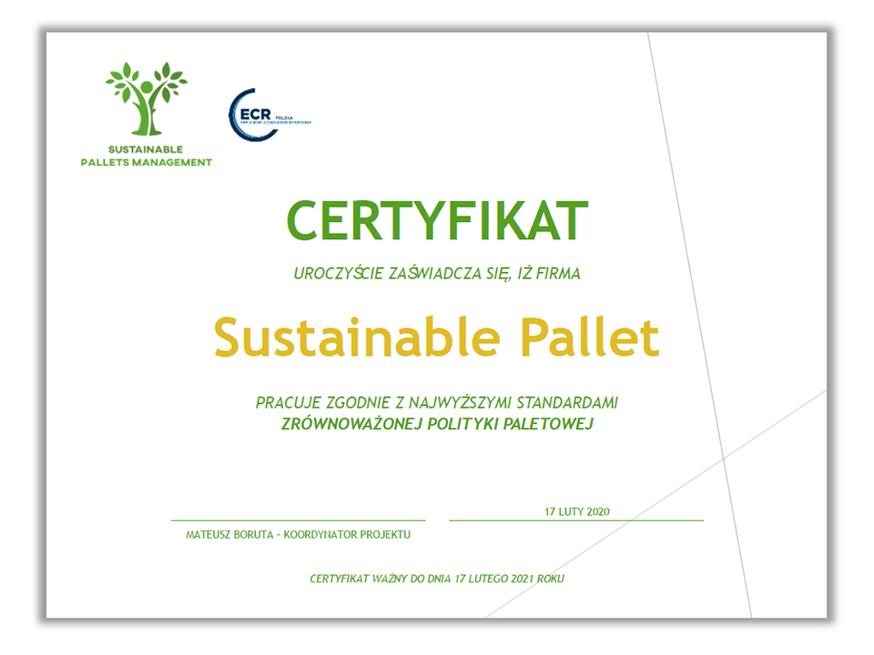 Certyfikat Sustainable Pallet